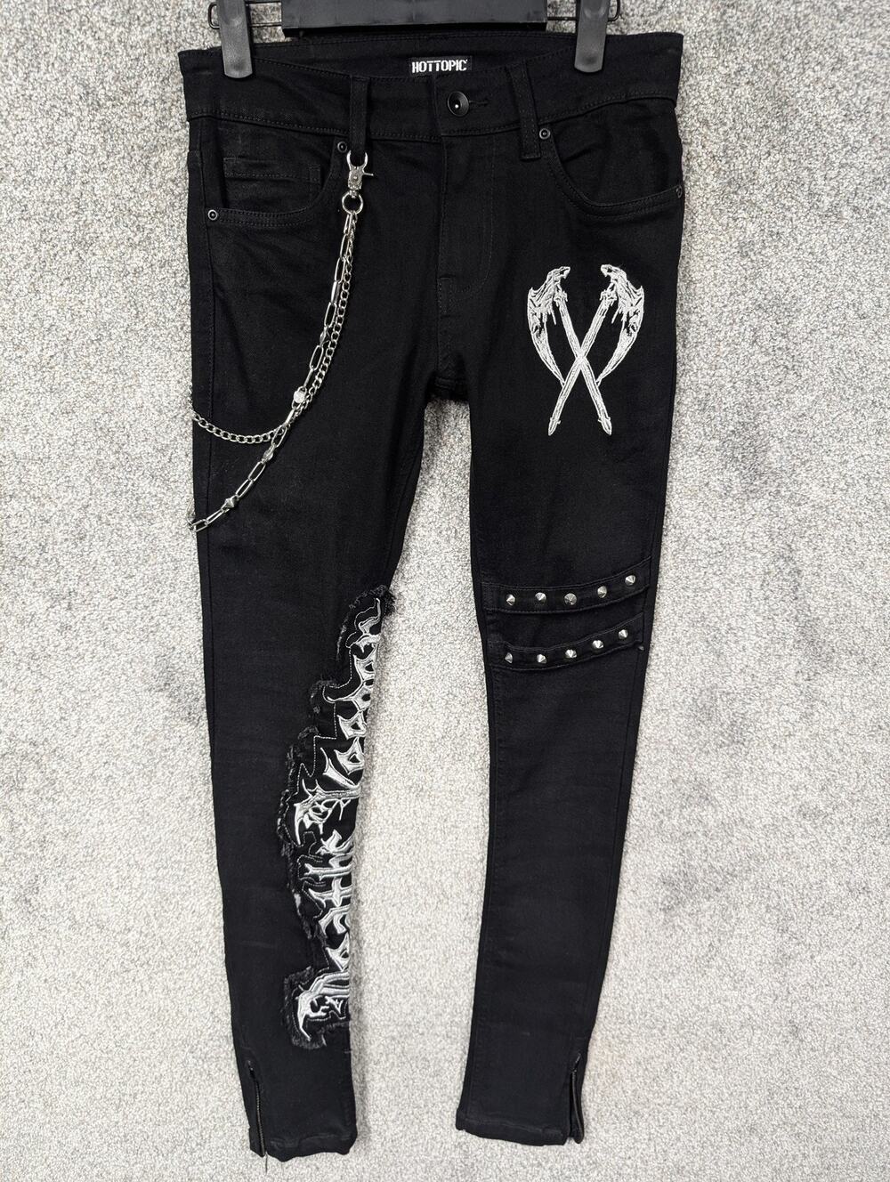 Hot Topic Deaths Keeper Stinger Skinny Jeans 28x32 Gothic Punk Emo Alt Chain